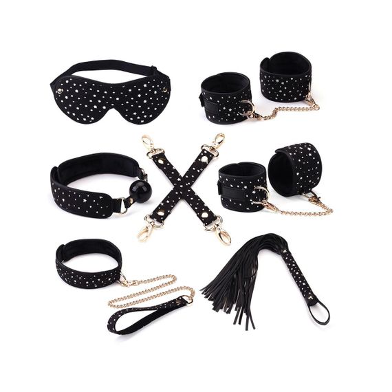 Набор Liebe Seele Stary Nights 7pcs Bondage Kit, фиксаторы, ошейник с поводком, кляп, флоггер, маска Sex Aura