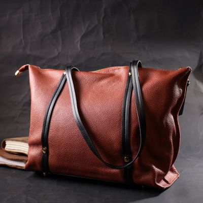 Сумка Vintage Містка двоколірна Жіноча з натуральної шкіри Коричнева (22301) | Зображення 1