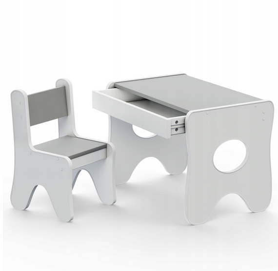 Набір дитячих меблів столик з ящиком та стільчик 70×45×51, стіл та стілець для дітей, білий з сірим | Зображення 1