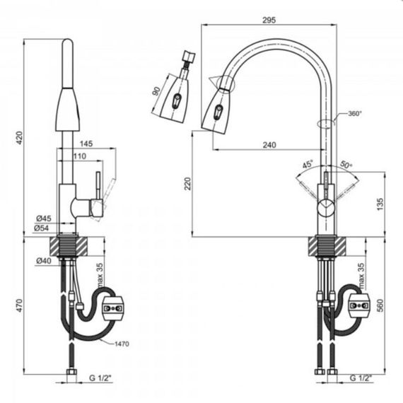 Смеситель для кухни Lidz Aria 015FL с выдвижным изливом (k35) LDARI015FLNKS34945 Nickel | Зображення 1