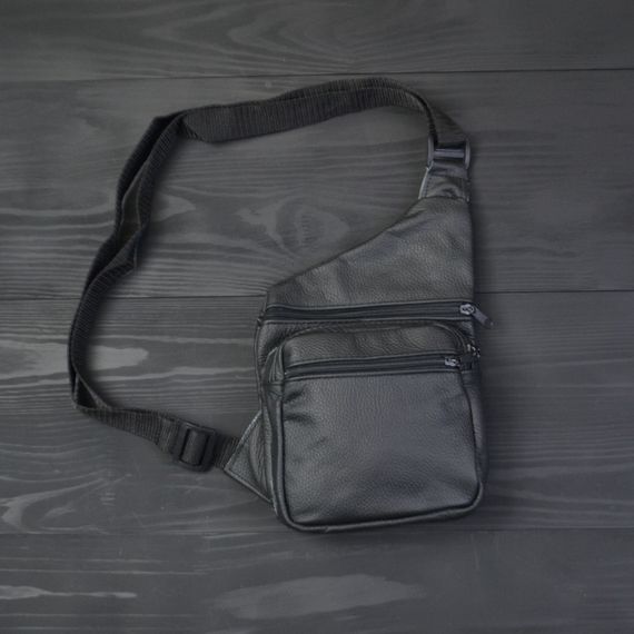 Сумки слінг чоловічі крос боді, Сумка чоловіча чорна через плече, Сумка крос-боді гладка UQ-16 | Зображення 3