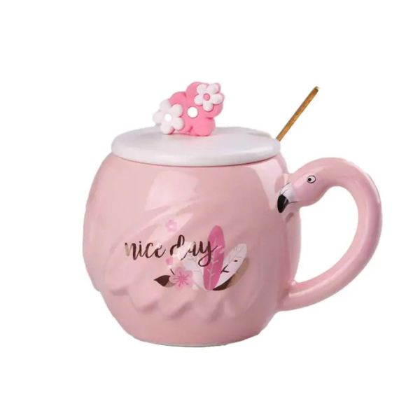 Чашка фарфоровая Flamingo 500мл с крышкой и ложкой чашки для кофе Nice day HPCY8276ND