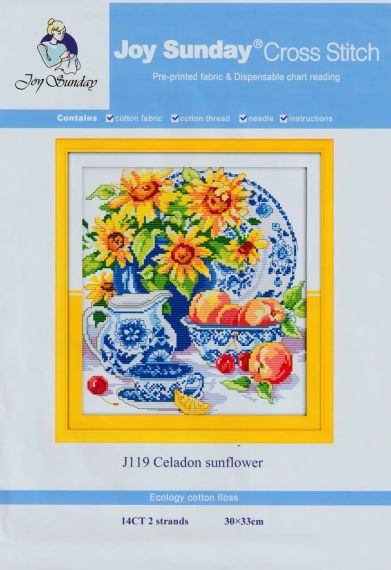 Набір для вишивання за нанесеною на канву схемою "Celadon sunflower". AIDA 14CT printed 30*33 см | Зображення 1
