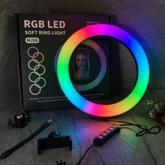 Кольцевой свет с держателем RGB LED RING MJ26, Кольцевая лампа rgb, Кольцевая лампа на телефон LX-71 | Зображення 7
