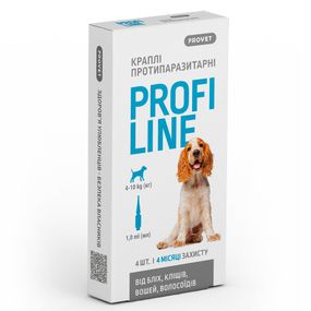 Краплі Provet PROFILINE для собак 4-10 кг інсектоакарицид 4 піпетки по 1 мл