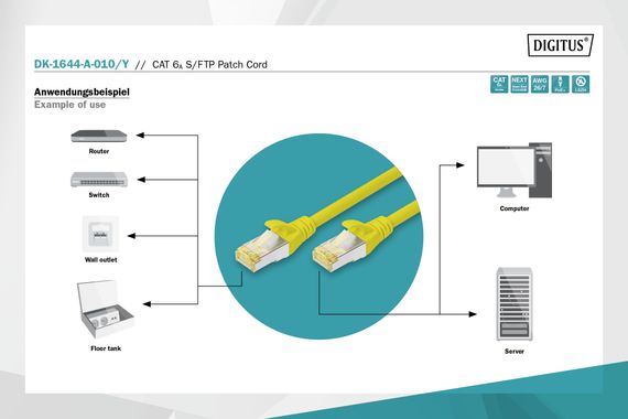 Патч-корд Digitus  CAT 6a S-FTP, 1м, AWG 26/7, Cu, LSZH, жовтий (DK-1644-A-010/Y) | Зображення 3