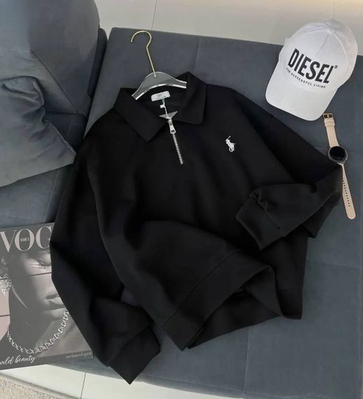 Жіночий світшот поло з коміром на блискавці та довгими рукавами колір чорний розмір 42/48 HI2763