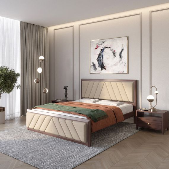 Односпальне дерев&#039;яне ліжко Mebigrand Барселона Б2 Горіх темний/Аляска 23 (Бежевий) 90х190 см (MBG-12434)