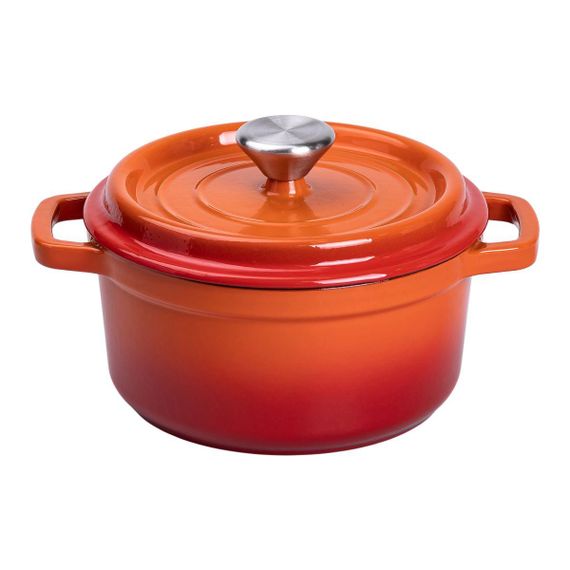 Кастрюля чугунная эмалированная 2 л с крышкой Ø20 см Оранжевая HP-1-2O