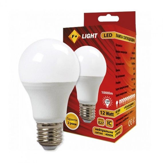 Светодиодная лампа F+LIGHT цоколь Е14, 12W нейтрального света 4000K IC, A60Z