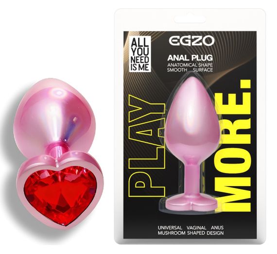 Анальна пробка з кристалом EGZO - Pink Perl Heart Plug Red, size S Sex Aura
