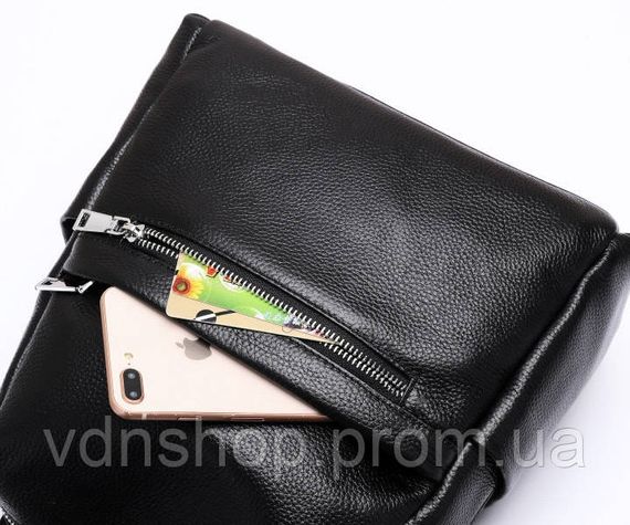 Женская сумка на плече из натуральной кожи 27х31х12, рюкзак с отделами для гаджетов, черная | Зображення 7