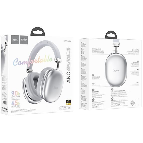 Накладные беспроводные наушники Hoco W35 Max Auspicious ANC Silver | Зображення 2