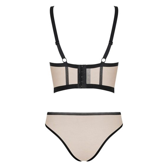 Комплект Obsessive Nudelia бюстьє з трусиками, бежевий з чорним, S/M | Зображення 3