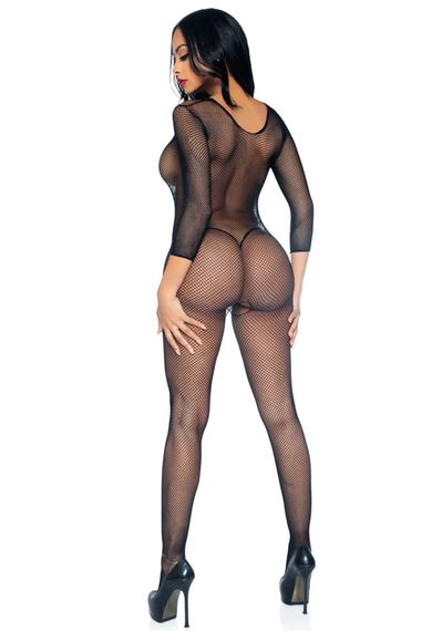 Бодістокінг Leg Avenue V Front Bodystocking One size Black, дрібна сітка, доступ | Зображення 1