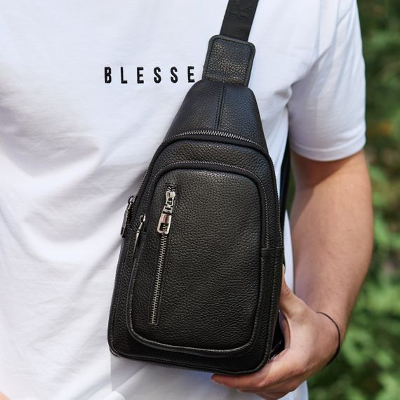 Сумка-слінг чоловіча чорна через плече з натуральної шкіри TIDING BAG 32545 | Зображення 5