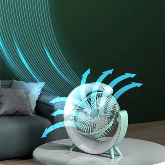 Бездротовий акумуляторний вентилятор маленький із підсвіткою, настільний акумуляторний нічник від USB з обдувом | Зображення 7