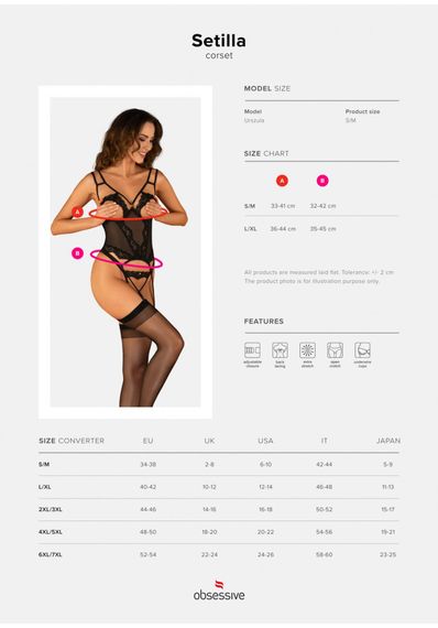 Комплект (корсет + трусики) Obsessive Setilla corset black L/XL | Зображення 6