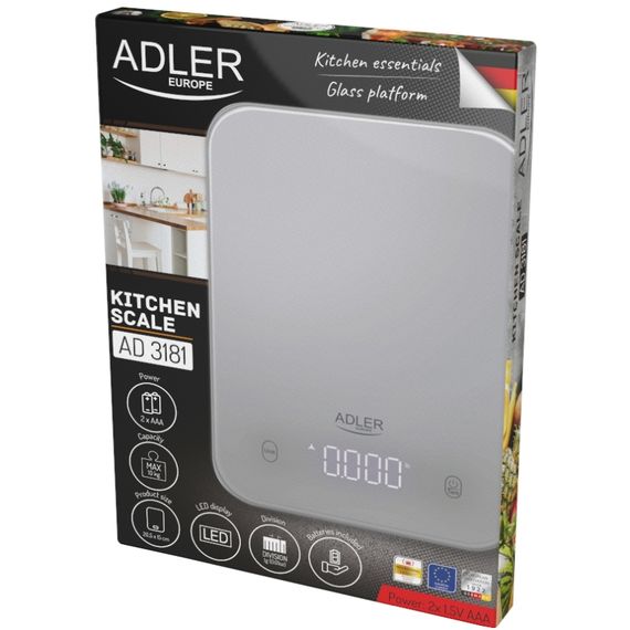 Ваги кухонні Adler AD 3181 grey електронні/ 10кг/ г; кг, фунт/ 2хААА/ автовимкнення/ скло | Зображення 7