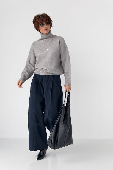 В'язаний однотонний гольф вільного фасону - сірий цвет, ONE SIZE (є розміри) | Зображення 2