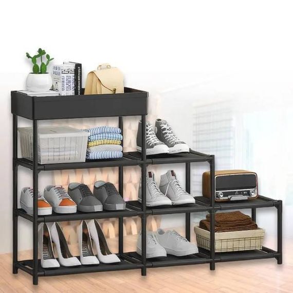 Стеллаж для обуви три уровня + отсек для мелочи YH9804-4 Черная