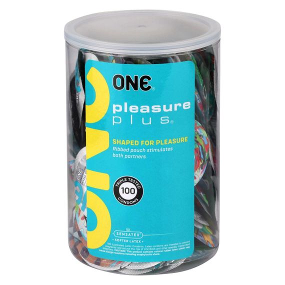 Набор презервативов ONE Pleasure Plus, 100 шт, с ребристым участком на конце, упаковка-тубус sexstyle