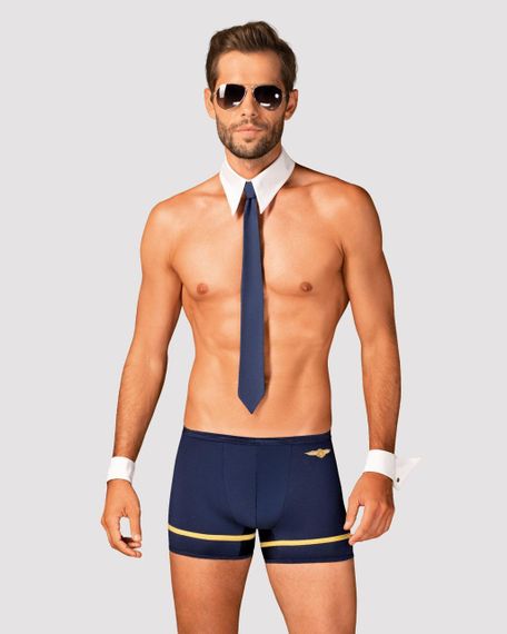 Еротичний костюм пілота Obsessive Pilotman set 2XL/3XL, боксери, манжети, комір з краваткою, окуляри Sex Aura