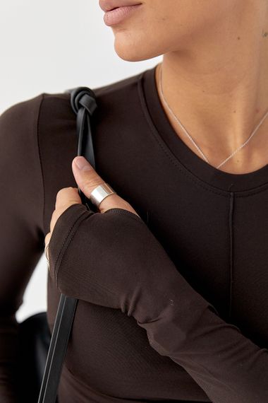 Однотонний лонг із еластичної тканини - темно-коричневий цвет, M (є розміри) | Зображення 3