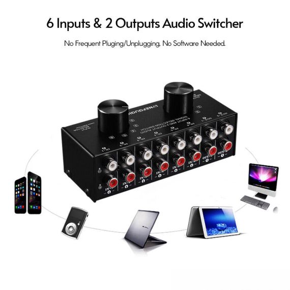 Аудио свитч 6 входов 2 віхода Audio Switcher 6-In 2-Out 2-Way Selector Селекторный разветвитель H5E2Box Splitter H5E2 | Зображення 6