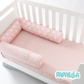 Защитные бортики-валики в детскую кроватку 2 шт ТM PAPAELLA 60х15 см, 120х15 см хлопок звезда/горошек пудра