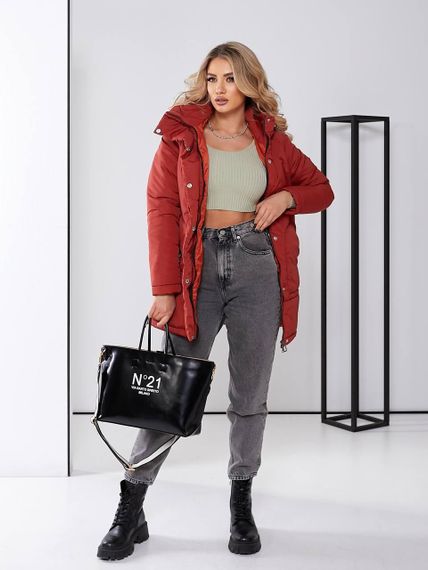 Жіноча зимова куртка з капюшоном, арт. 509, терракот | Зображення 4