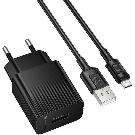 МЗП Borofone BAS71A Source 10.5W (1USB-A) + кабель USB to MicroUSB Black | Зображення 1
