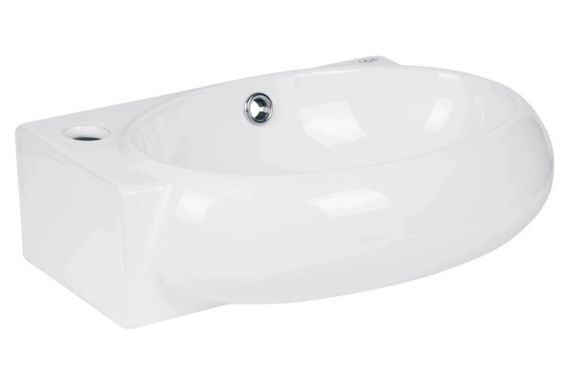 Комплект Qtap Leo: Раковина підвісна овальна ліва 430x285x160 мм White + Донний клапан PU02O (QT11115011LWN47332) | Зображення 4