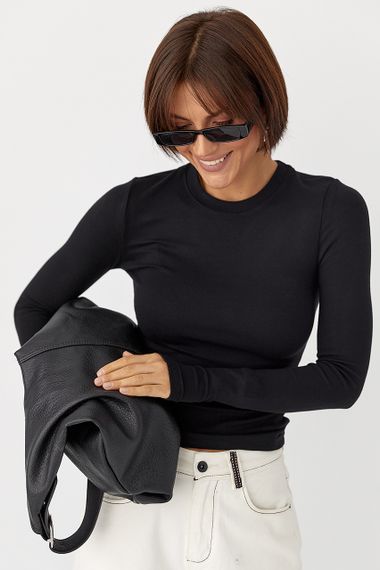 Однотонний еластичний лонг - чорний цвет, L (є розміри) | Зображення 4