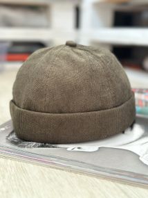 Коротка шапка міні біні вельветова в рубчик,докер Хакі 56-60р (4322)