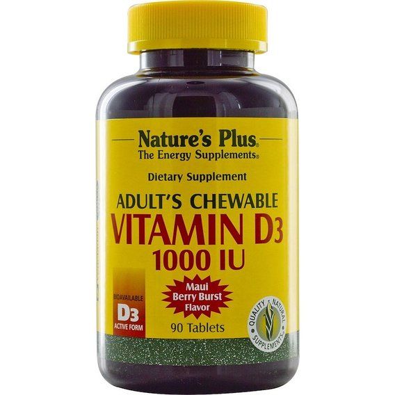 Вітамін D Nature's Plus Adult's Chewable Vitamin D3 1000UI 90 Tabs Maui Berry Burst Flavor NTP1044