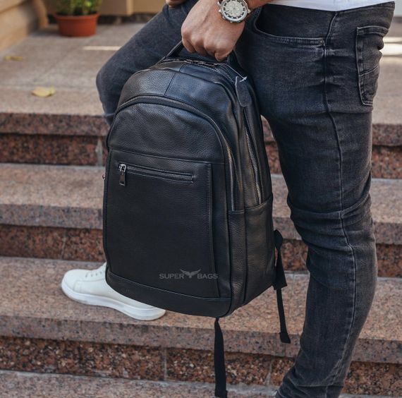 Шкіряний чоловічий рюкзак для ноутбука та поїздок чорний Tiding Bag D3-93438 | Зображення 1