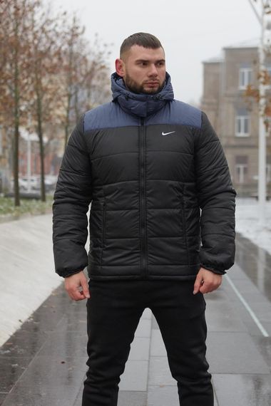 Комплект чоловічий Nike: куртка зимова "Frost" синьо-чорна + штани з тринитки утеплені чорні