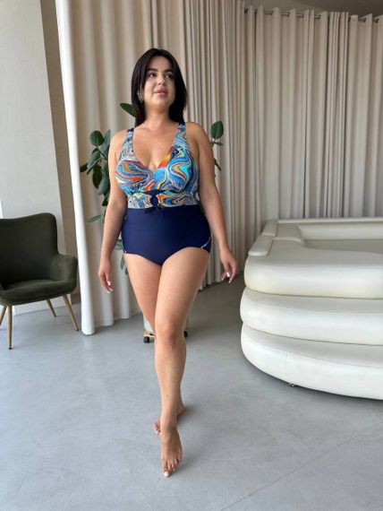 Яскравий суцільний синій купальник PLUS SIZE з утяжкою | Зображення 6