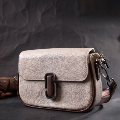Сумка Vintage Напівкругла жіноча з магнітом-застібкою з натуральної шкіри Біла (22439) | Зображення 2