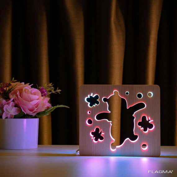 Светильник ночник ArtEco Light из дерева LED "Веселый медвеженок" с пультом и... | Зображення 1
