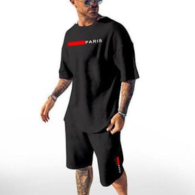 Мужской летний спортивный костюм шорты и футболка IS522 цвет черный размер 46/48
