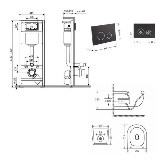 Готовое решение Qtap для ванной комнаты: подвесной унитаз Taurus Ultra Quiet 515×360×350 + комплект инсталляции Nest 4 в 1 | Зображення 1