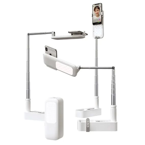 Подставка-держатель настольный USAMS US-ZB209 Multifunctional Live Show Foldable with lamp White | Зображення 2