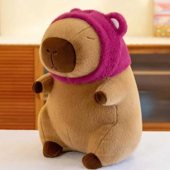 Плюшева Капібара в шапці ведмедика Лотсо, 41 см, іграшка подушка обіймашка капібара