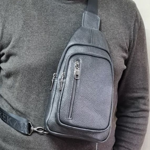 Сумка-слінг чоловіча чорна через плече з натуральної шкіри TIDING BAG 68223 | Зображення 1