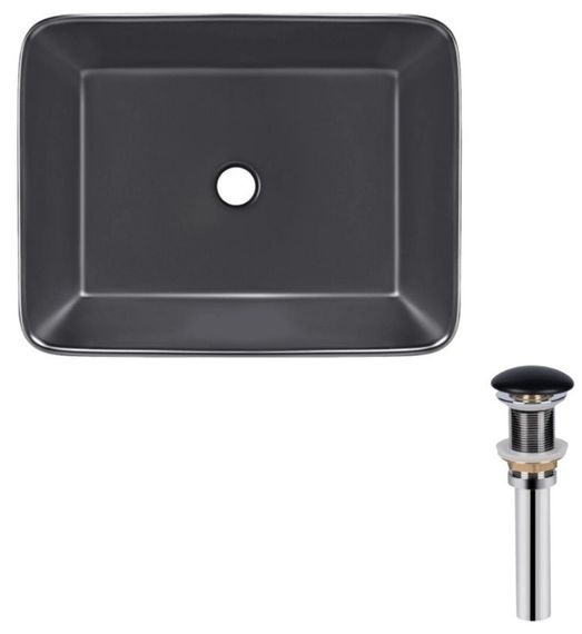 Комплект Qtap Tern: Раковина накладна прямокутна 480х370х135 мм Matt Black + Донний клапан PU03 (QT172074MBMBN47300)