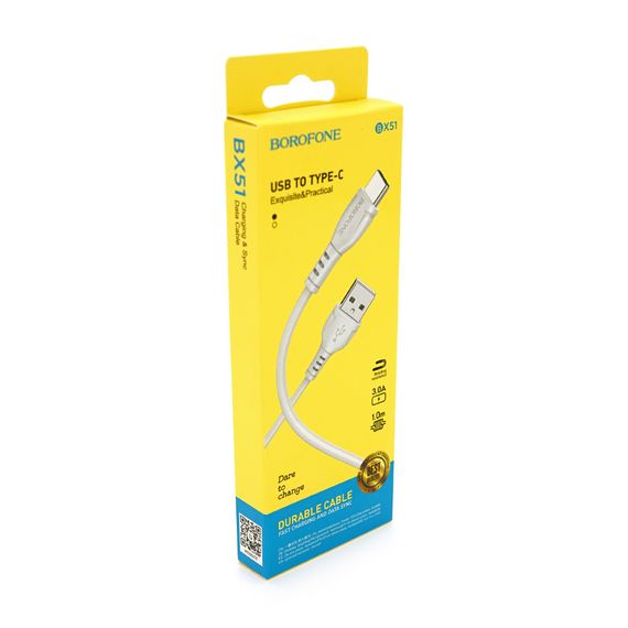 Кабель Borofone BX51, USB-Type-C, 3A, длина 1м, White, BOX | Зображення 1
