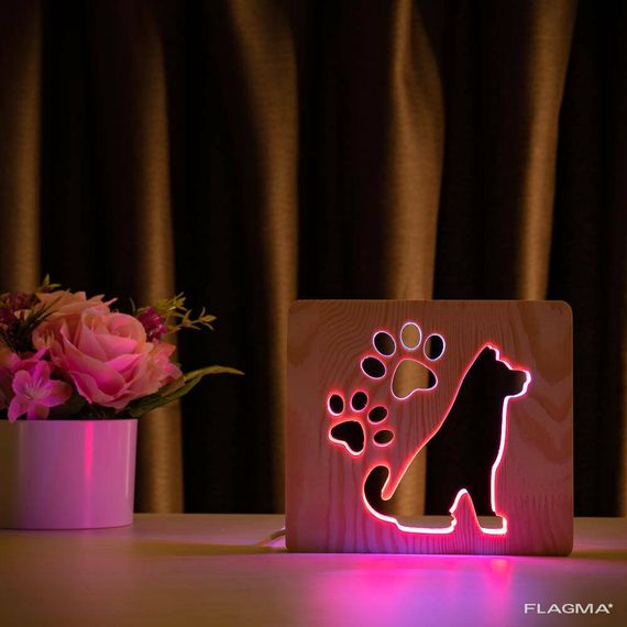 Светильник ночник ArtEco Light из дерева LED "Собака и следы" с пультом и регулировкой... | Зображення 9