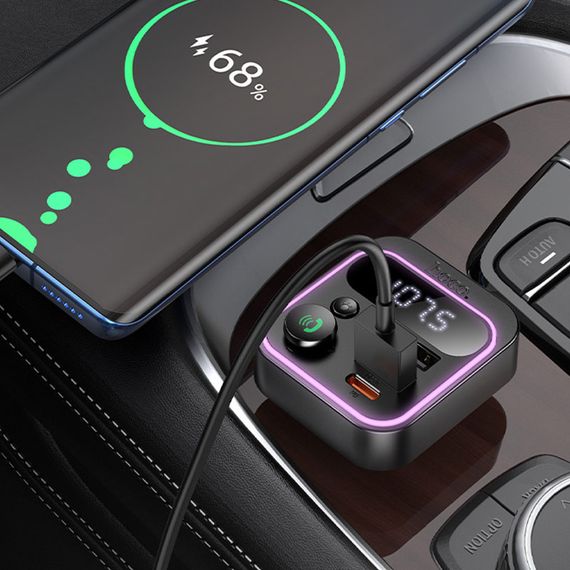 АЗП FM модулятор Hoco E85 Tiger PD20W+QC3.0 (2USB-A/1C) Black | Зображення 7